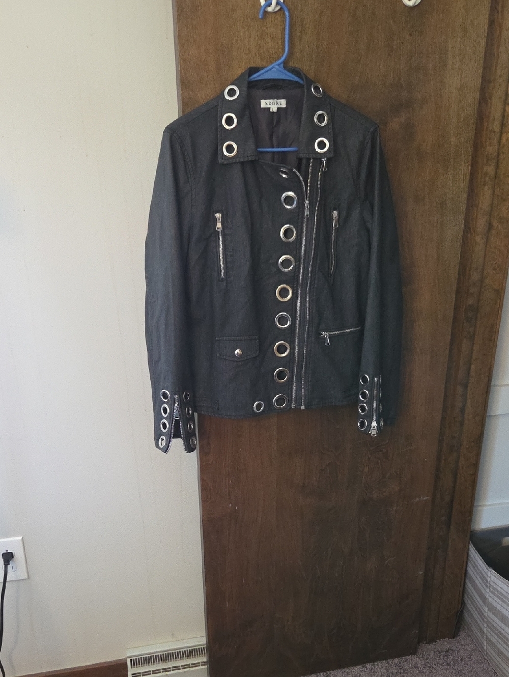 Adore Black Grommet-Detail Leather Jacket - Women's